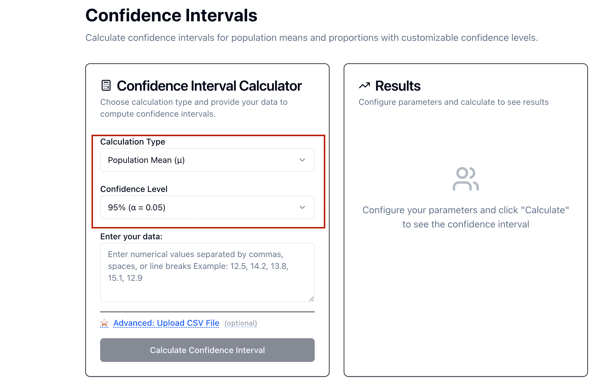 Calculation type selection