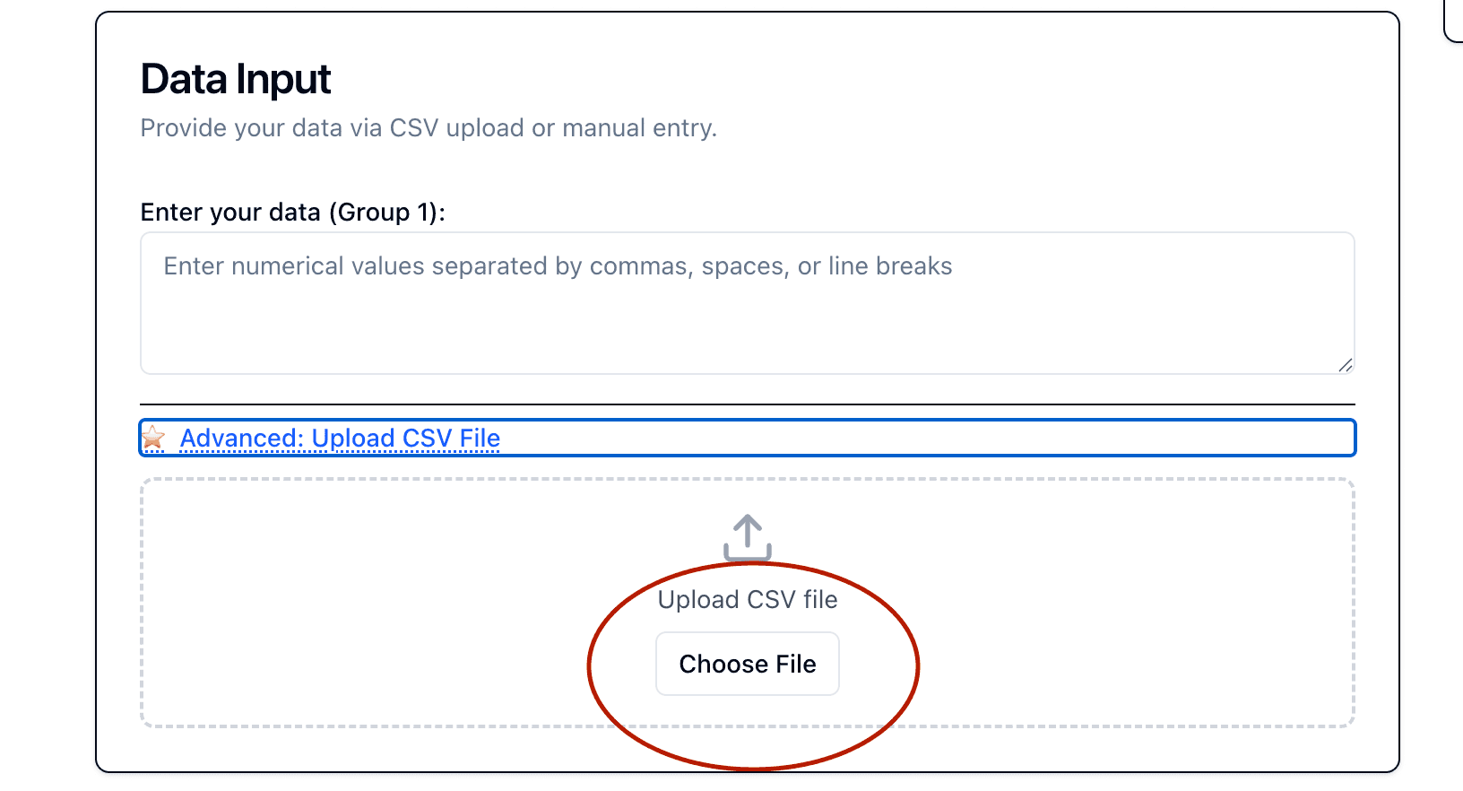 File selection dialog for CSV upload