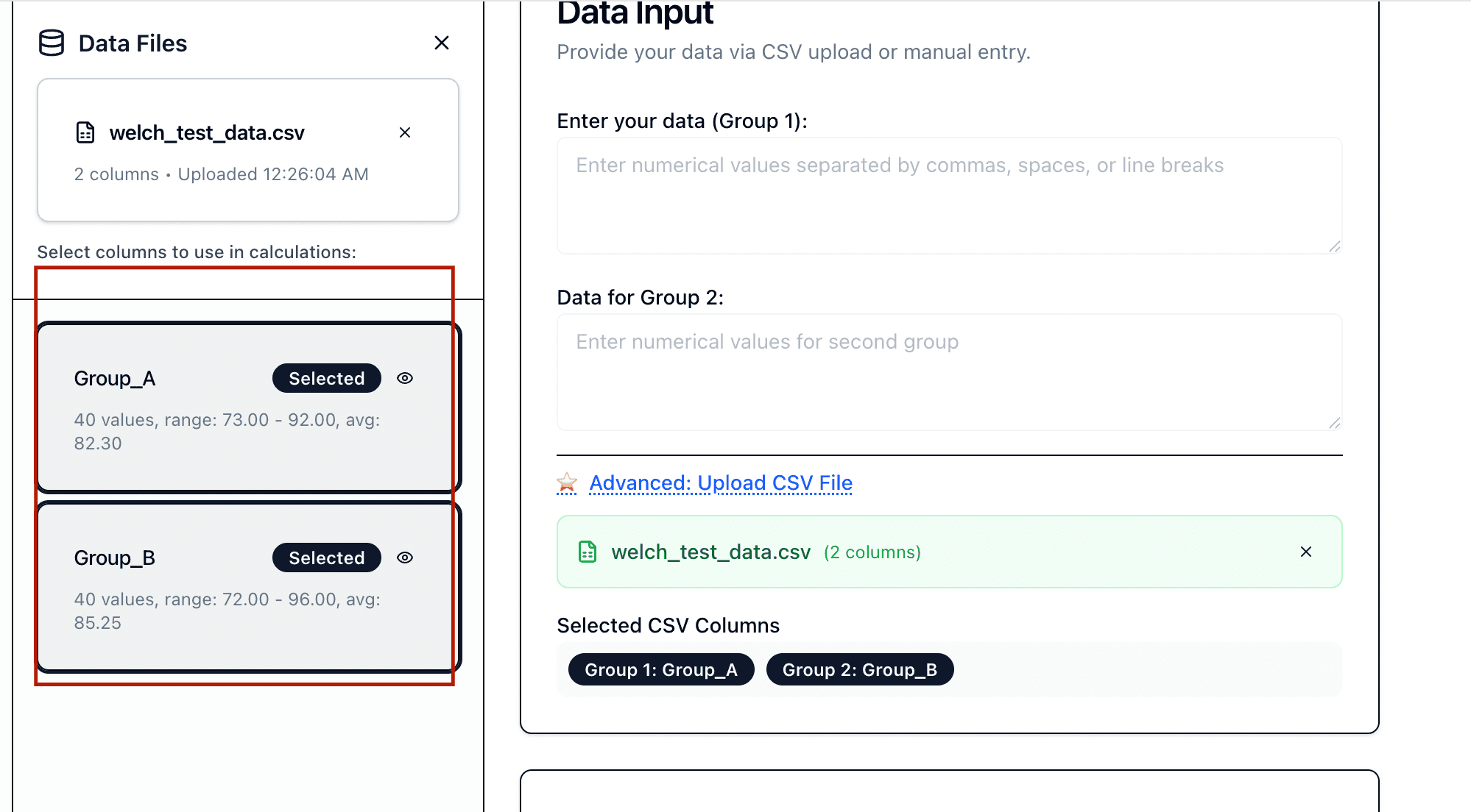 Variable selection from CSV columns