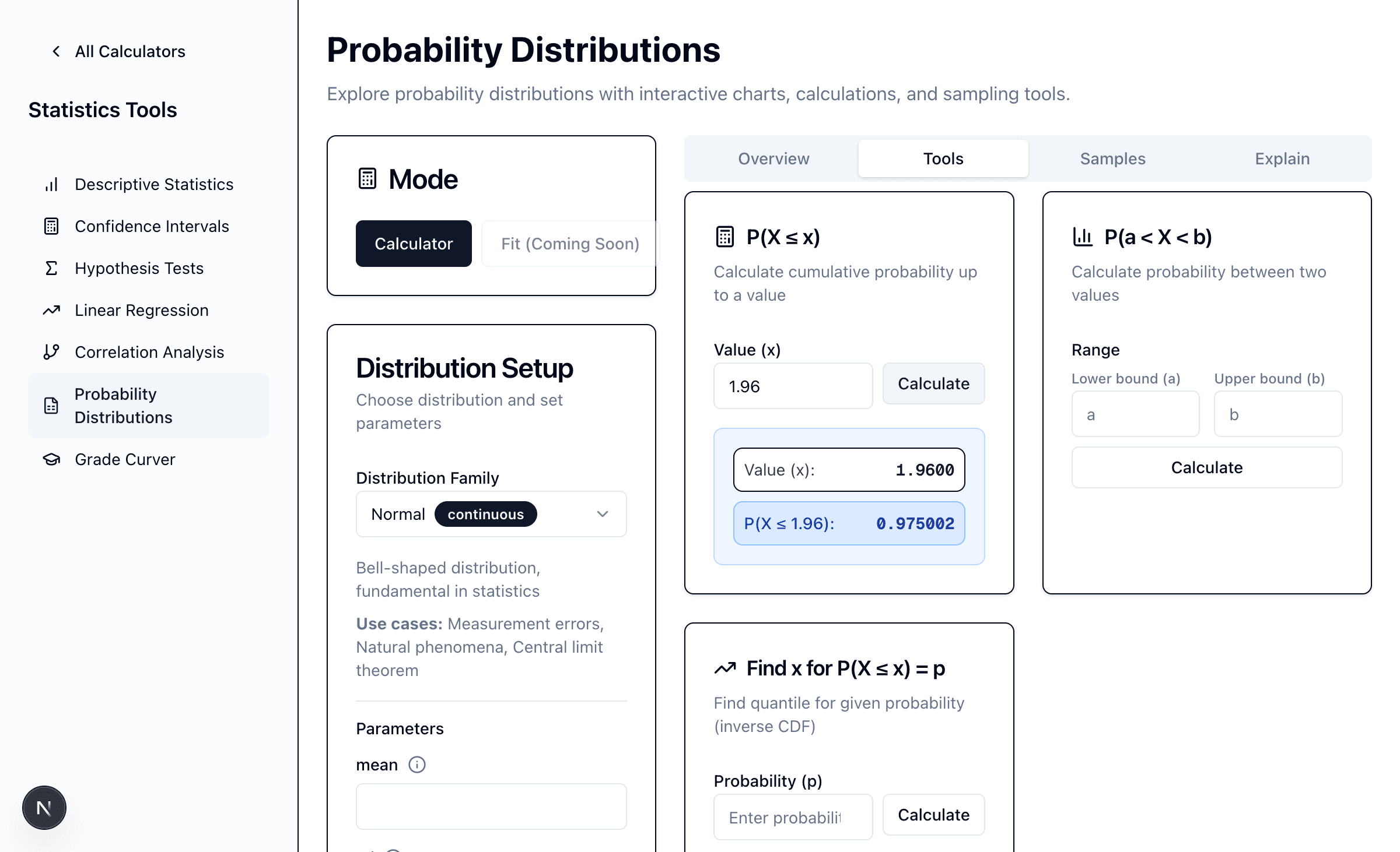 Calculating P(X ≤ 1.96) for standard normal distribution